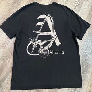 AllSaints Pinup SS Crew Black Graphic T-Shirt Men Medium Goth Grunge Edgy Street
